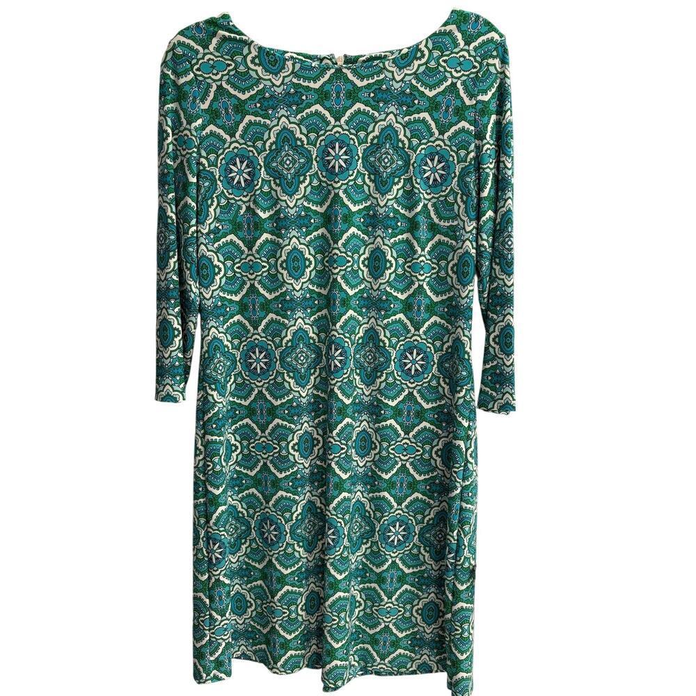 Tommy Hilfiger Size 10 Green Geometric 3/4 Sleeve Dress